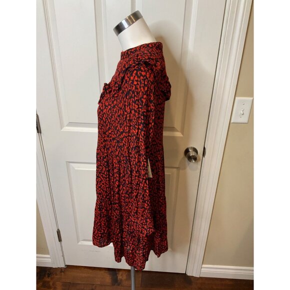 Zara Woman Red & Black Animal Print Ruffled Mini Dress, Size L - Picture 3 of 5